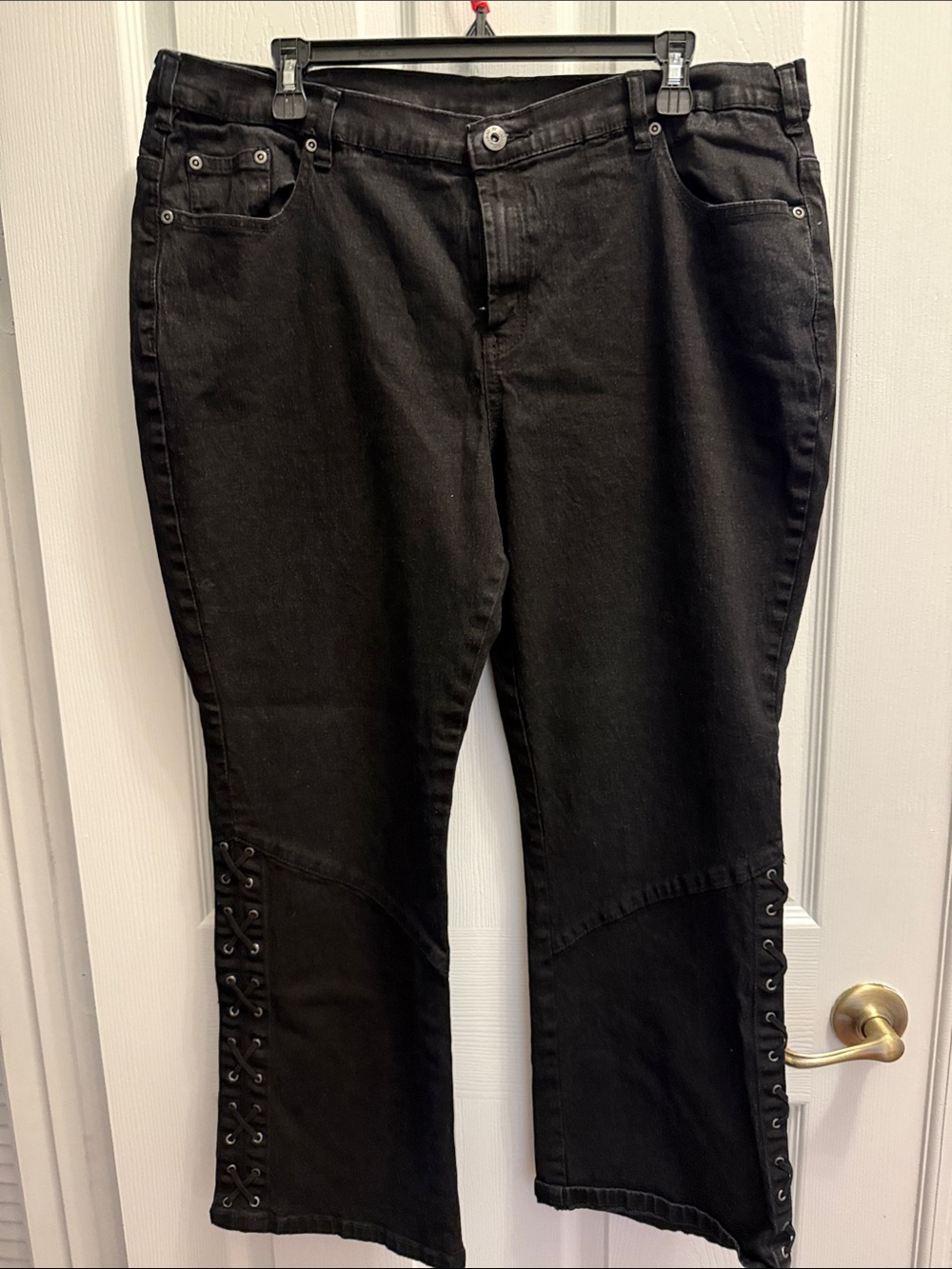 DG2 by Diane Gilman Black Flare Jeans with Lace-Up Hem